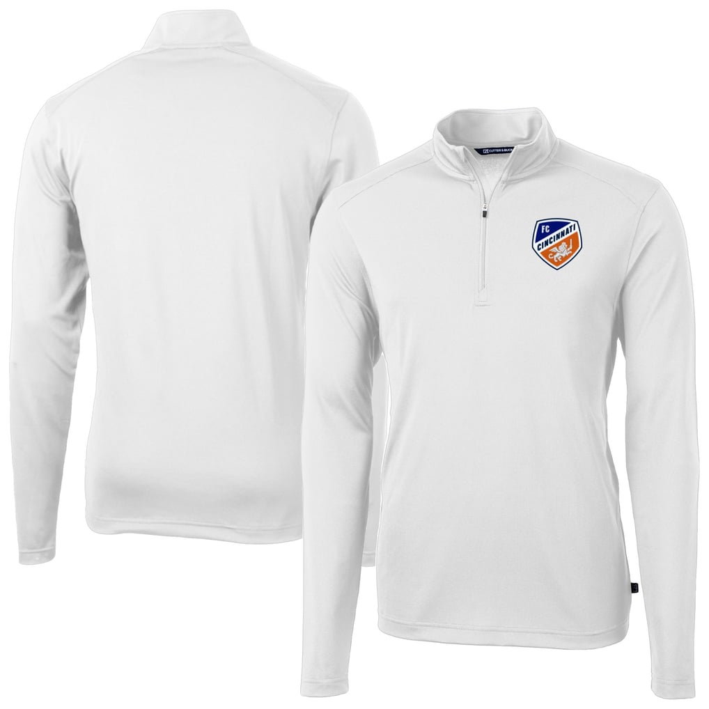FC Cincinnati Cutter & Buck Virtue Eco Pique Recycled Quarter-Zip Pullover Top - White